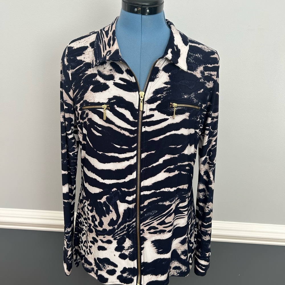 INC International Concepts Blue and White Animal Print Blouse